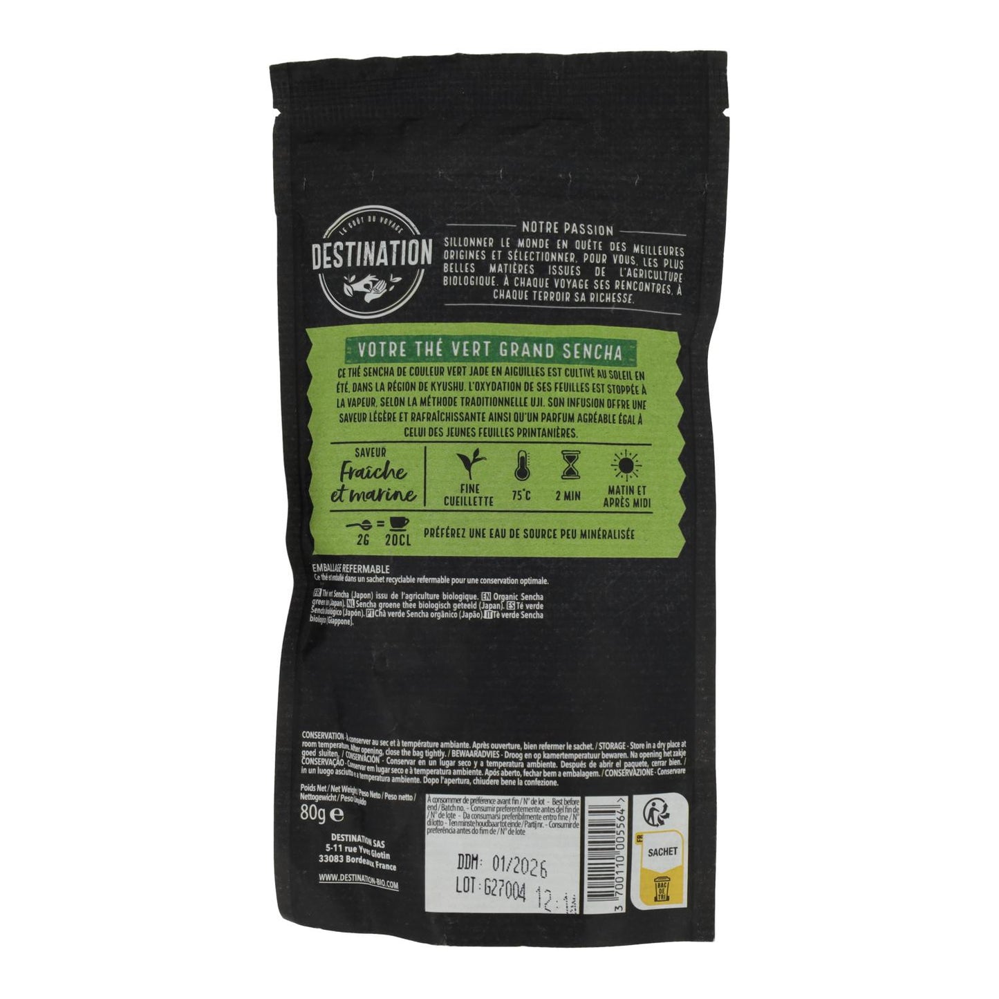 Zielona herbata sencha Japonia BIO Destination 80 g