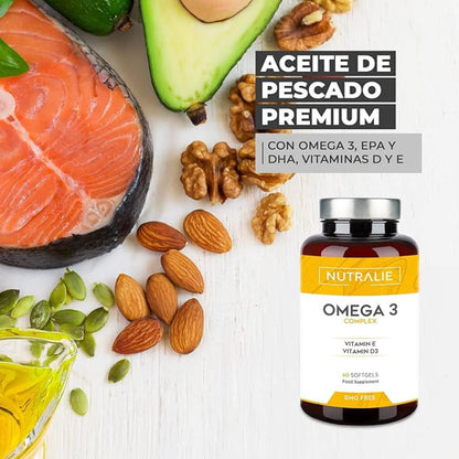 Complexe oméga 3 2000 mg + vitamine E et D3 DHA EPA Nutralie 60 gélules