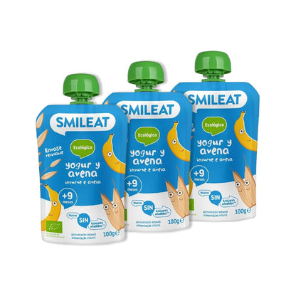 3-pack Smileat ekologisk yoghurt- och havrepåse, 100 g