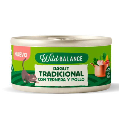 Lattina intera Ragù tradizionale di manzo e pollo per gatti Wild Balance 80 g