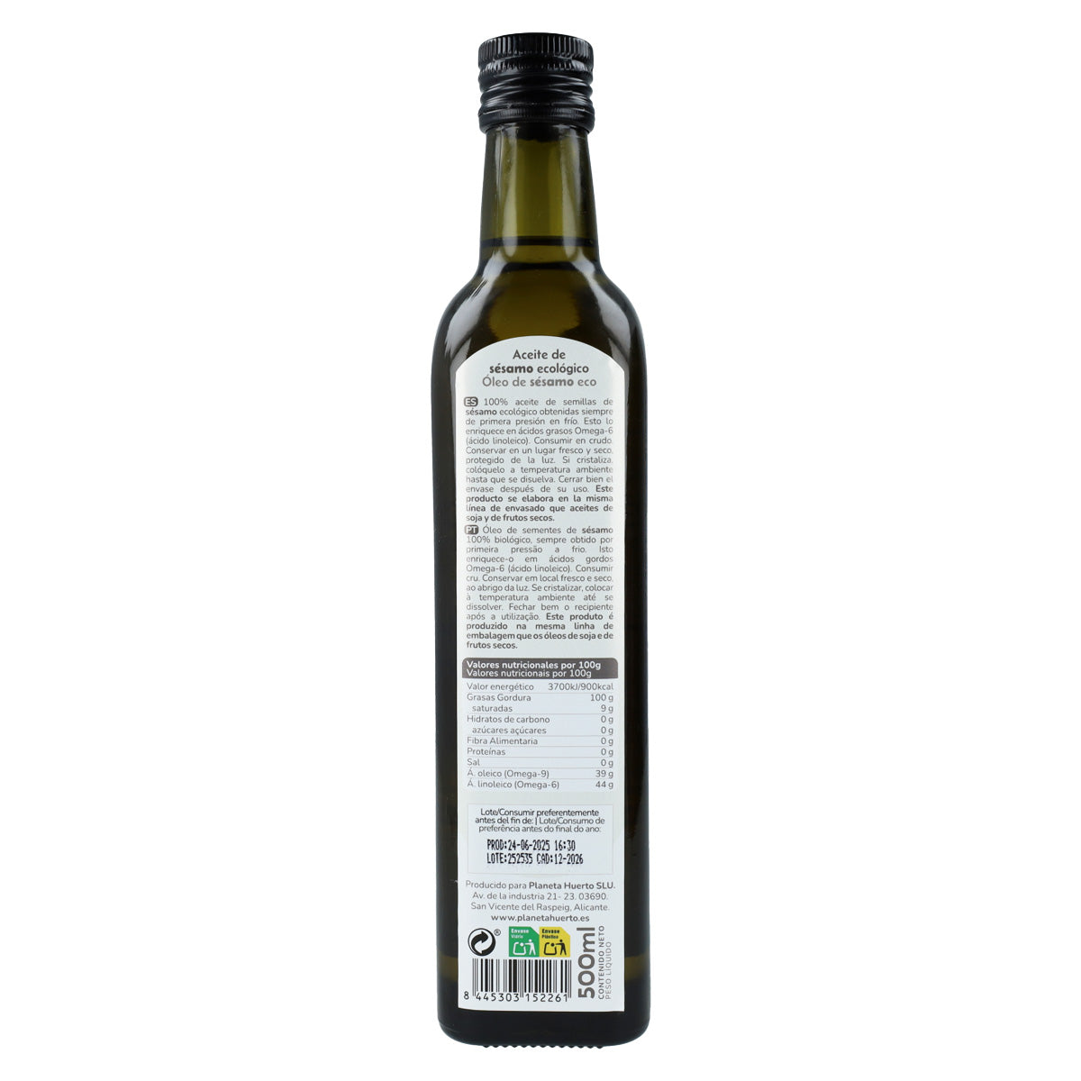 3er-Pack ECO Planeta Huerto kaltgepresstes Sesamöl 500 ml