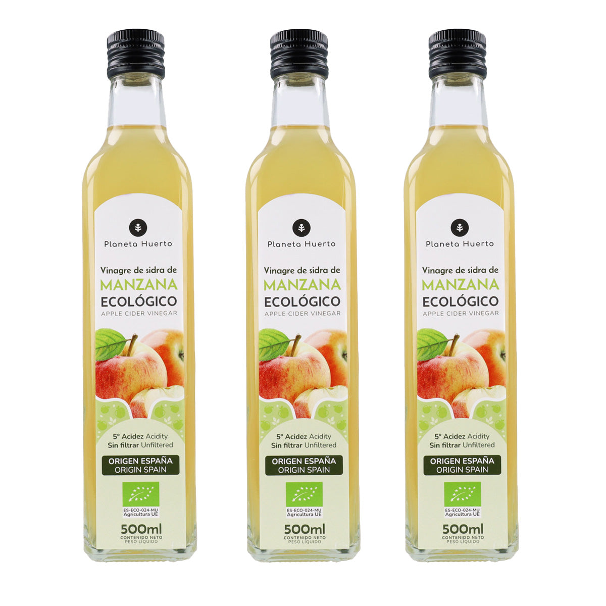 3er-Packung ungefilterter Apfelessig ECO Planeta Huerto 500 ml