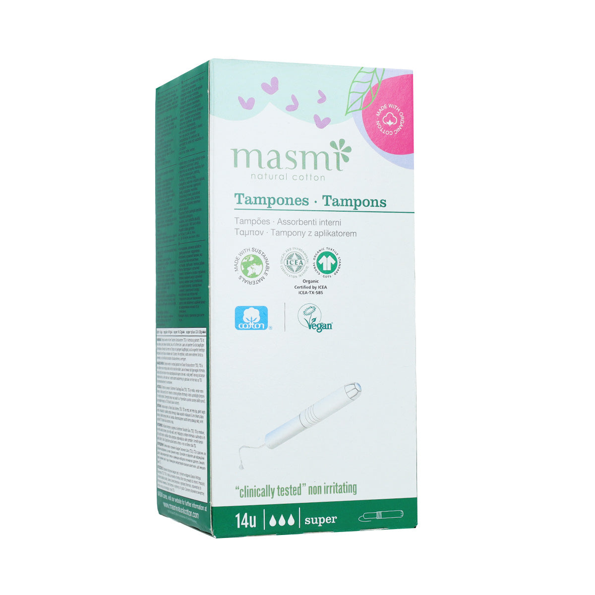 Super-Tampon mit Applikator aus Baumwolle ECO Masmi, 14 Stück