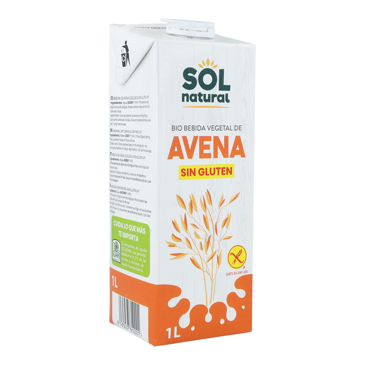 Confezione da 4 bevande all'avena senza glutine Bio Sol Natural 1 L