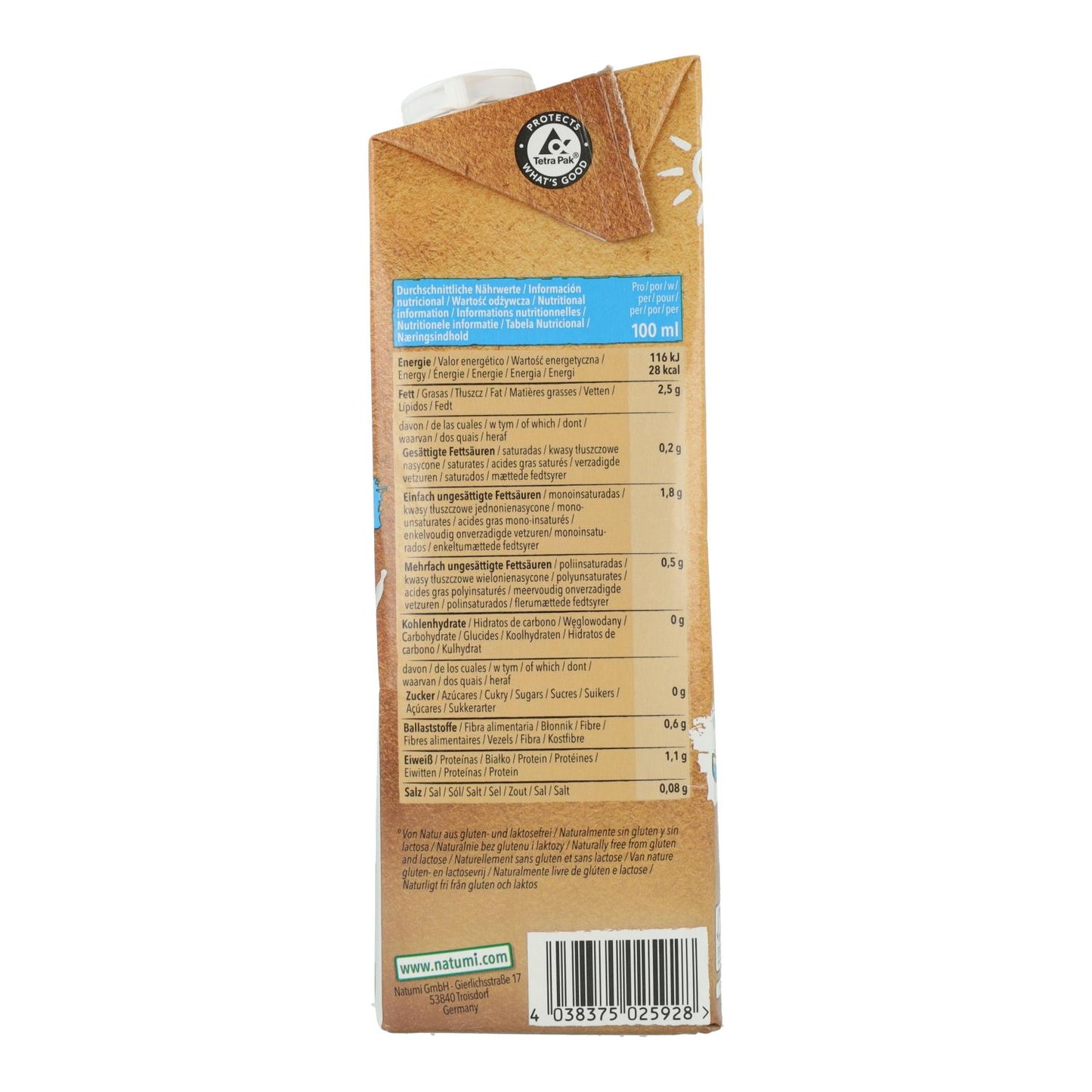 6er-Pack Bio-Mandeldrink ohne Zucker Natumi 1 l