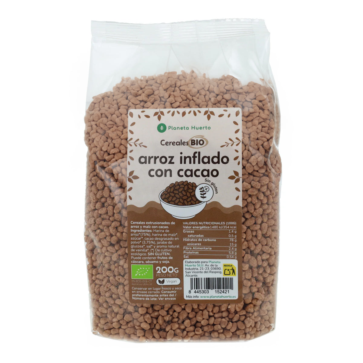 Glutenfritt puffat ris med kakao ECO Planeta Huerto 200 g