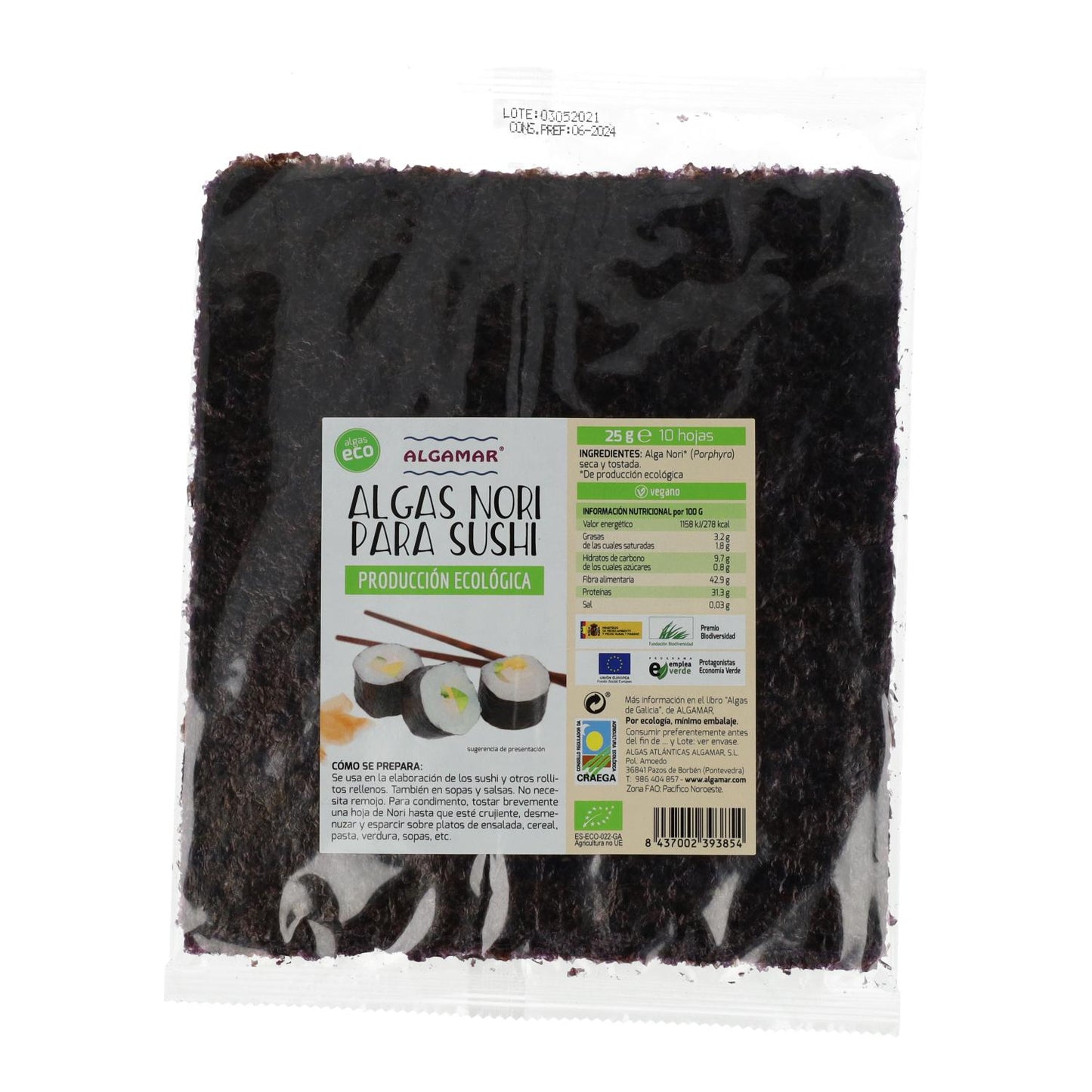Bio Nori-Algen-Sushi ALGAMAR 10 Blatt 25g