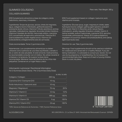 Colágeno Hidrolizado con Ácido Hialurónico, Coenzima Q10, Zinc y Vitaminas Aldous Bio 120 cápsulas