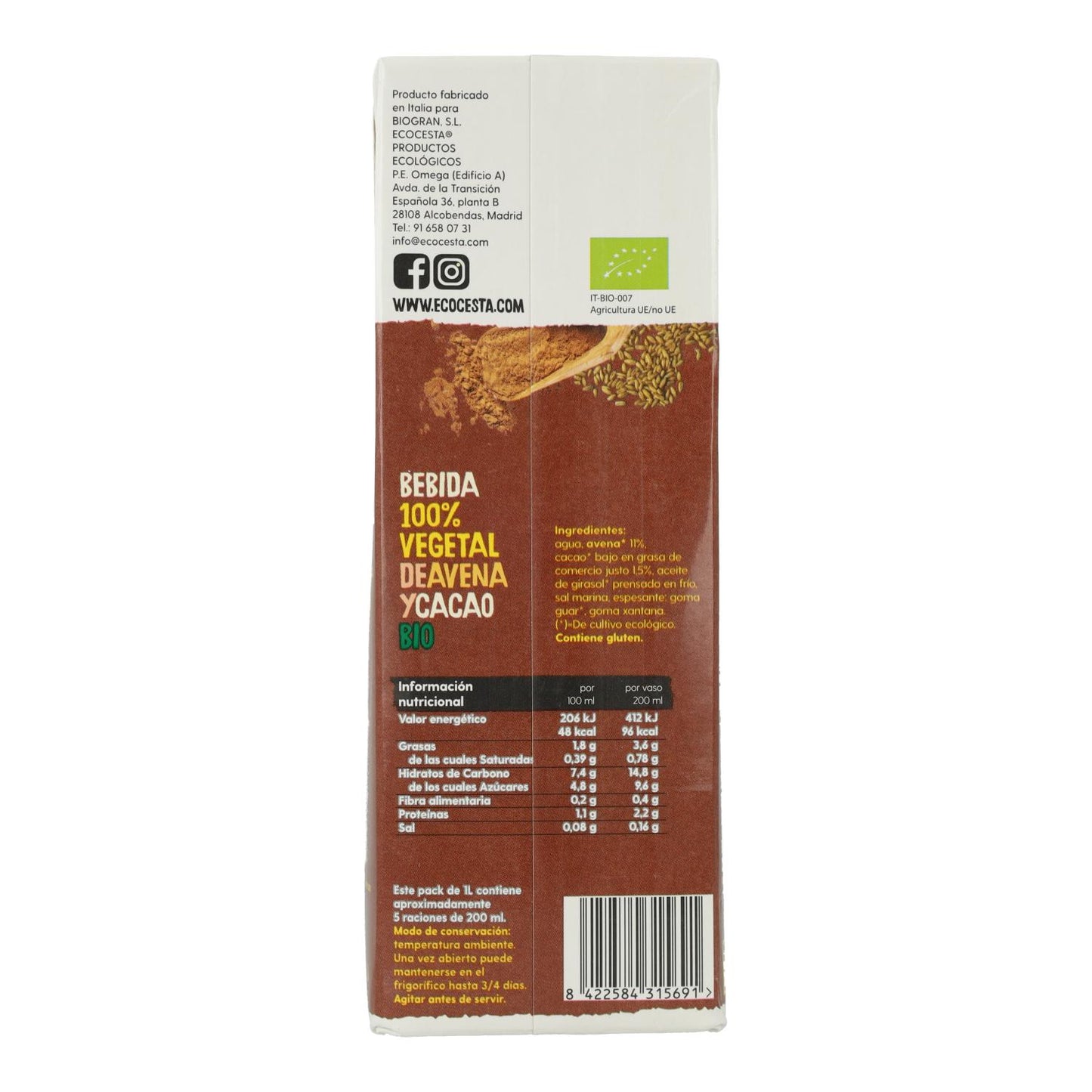 Bio-Haferdrink mit Kakao, 1 l Ecocesta