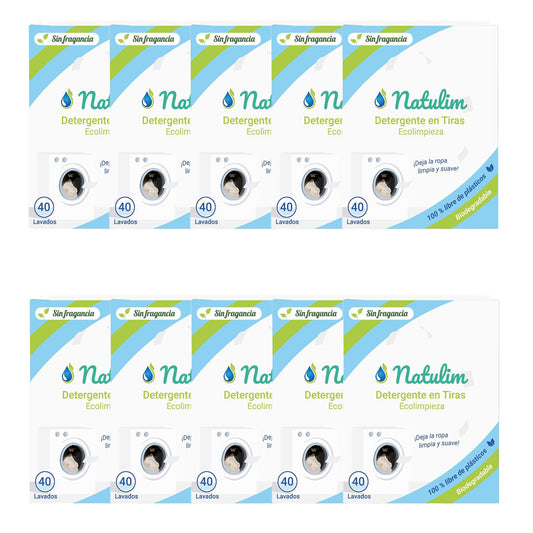 Packung mit 10 Eco-Waschstreifen, parfümfrei, Natulim, 40 Wäschen
