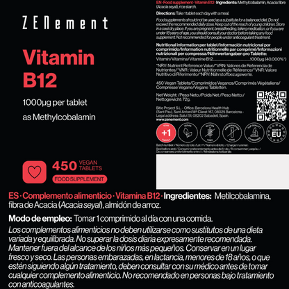 Vitamine B12 1000 mcg Zenement 450 comprimés végétaliens