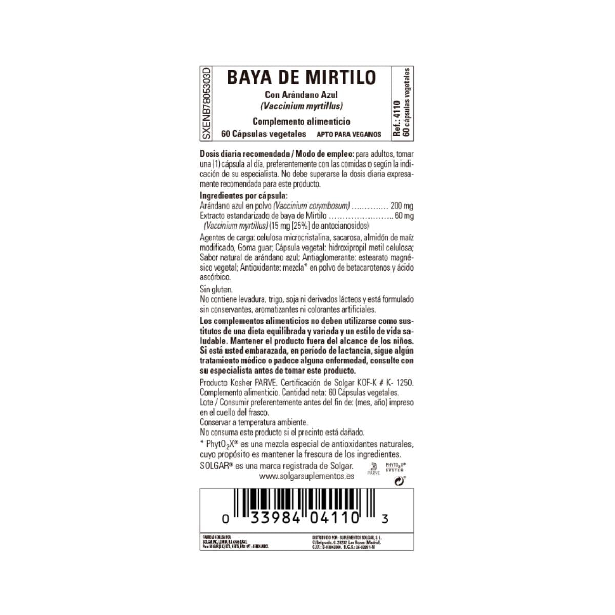 Blueberry extract with bilberry (Vaccinium myrtillus), 60 vegetable capsules