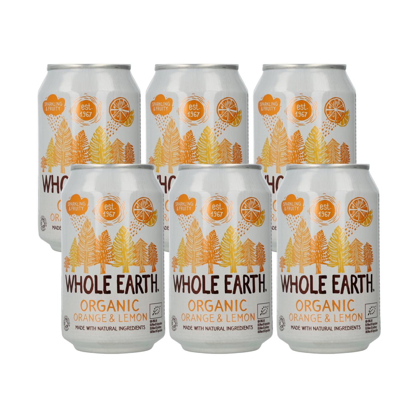 6er-Packung Whole Earth Bio-Erfrischungsgetränke in Orangen- und Zitronengeschmack, 330 ml.