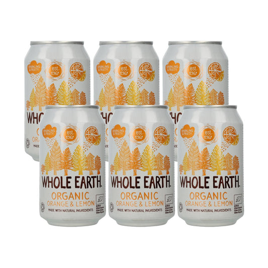 6er-Packung Whole Earth Bio-Erfrischungsgetränke in Orangen- und Zitronengeschmack, 330 ml.