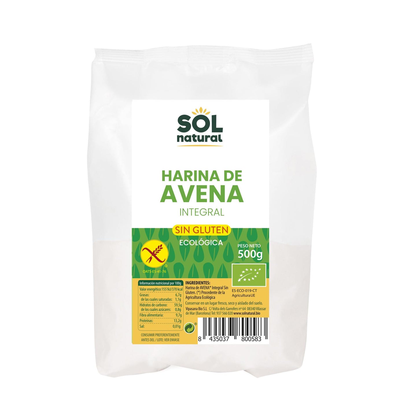 Farine d'avoine sans gluten Sol Natural 500 g
