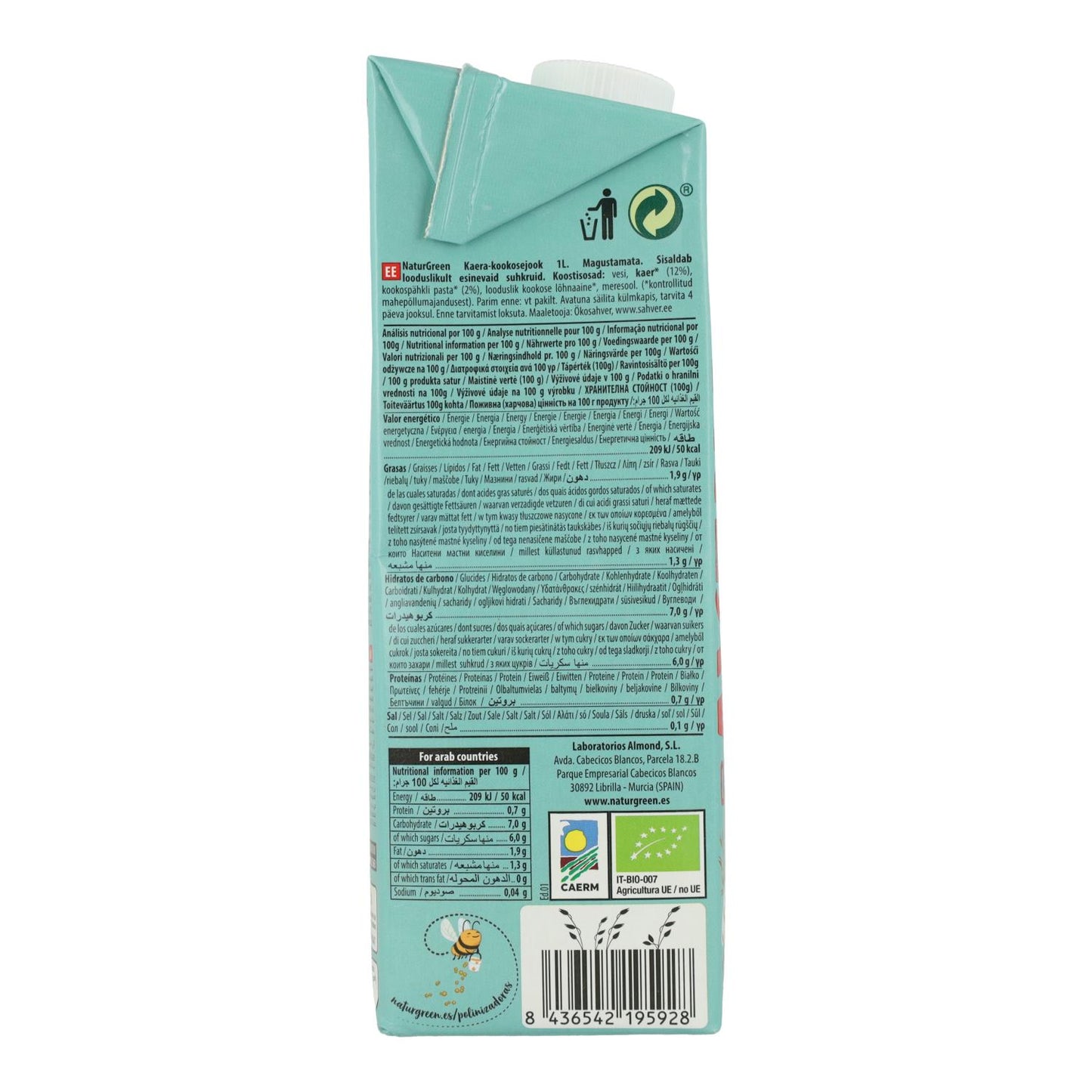 Confezione da 6 bevande all'avena e cocco biologiche NaturGreen 1 L
