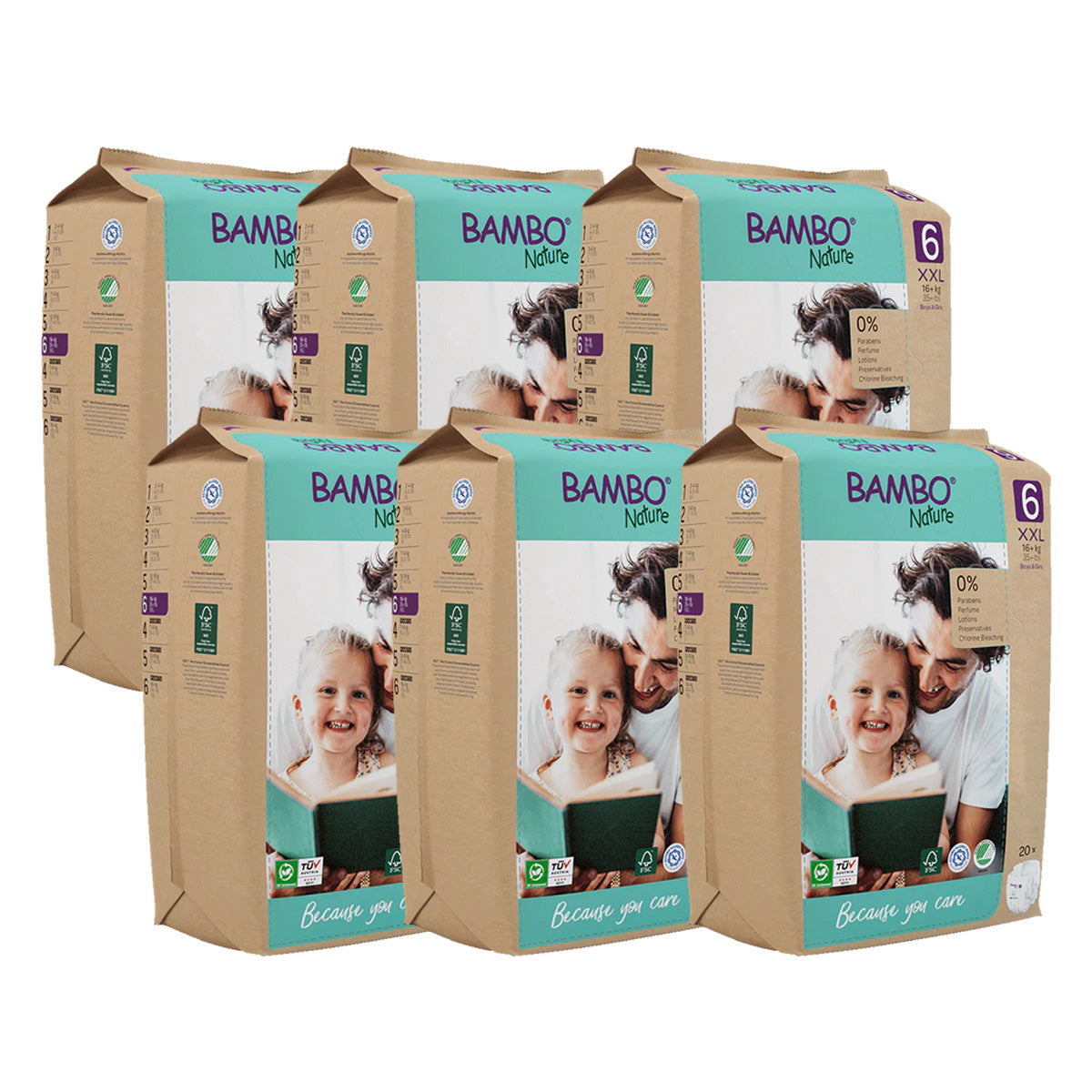 Bambo Nature Baby Nappies Size 6-16+kg (Pack of 6 x 20 units)
