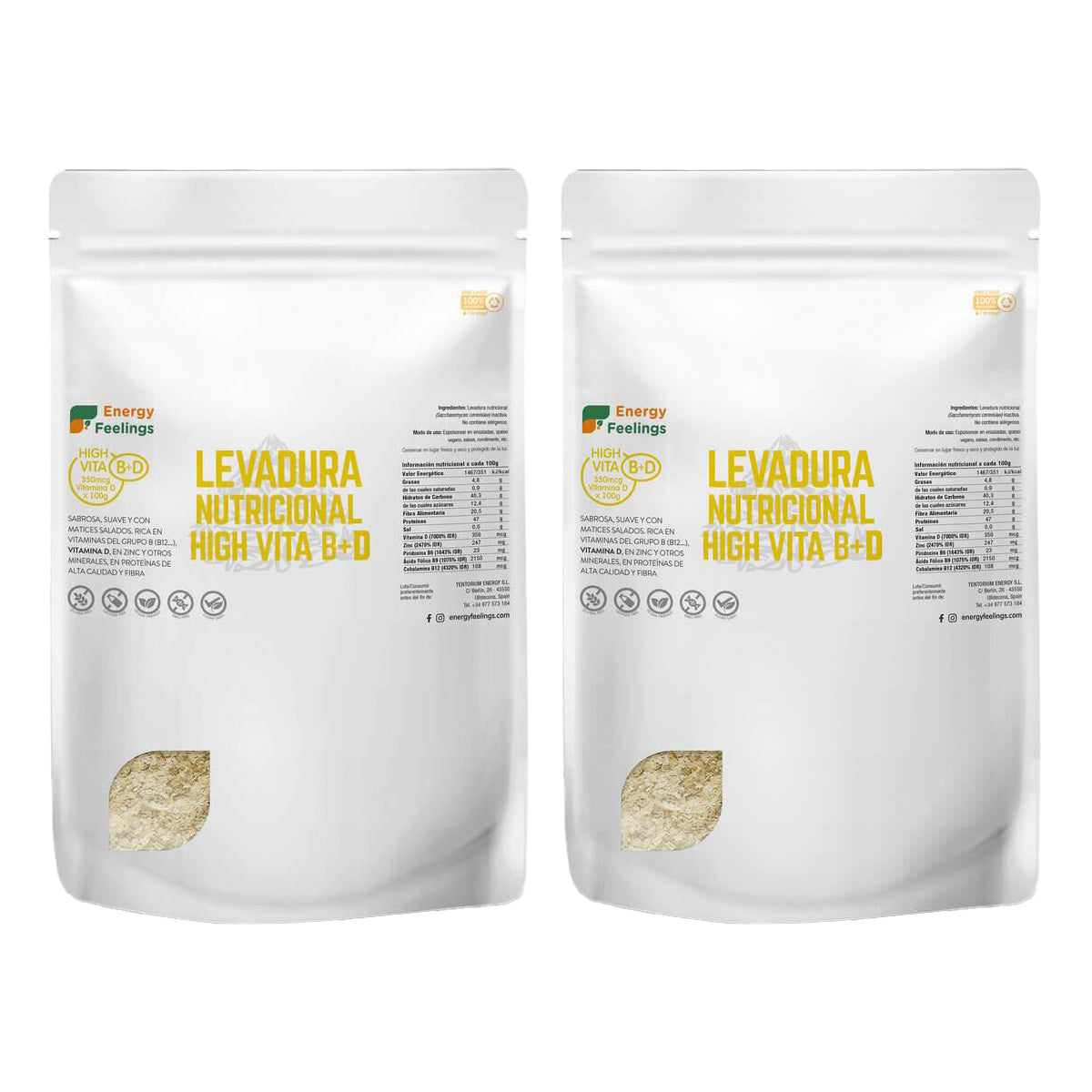 2-pack näringsjäst med högt vitamin D-innehåll Energy Feelings 1 kg