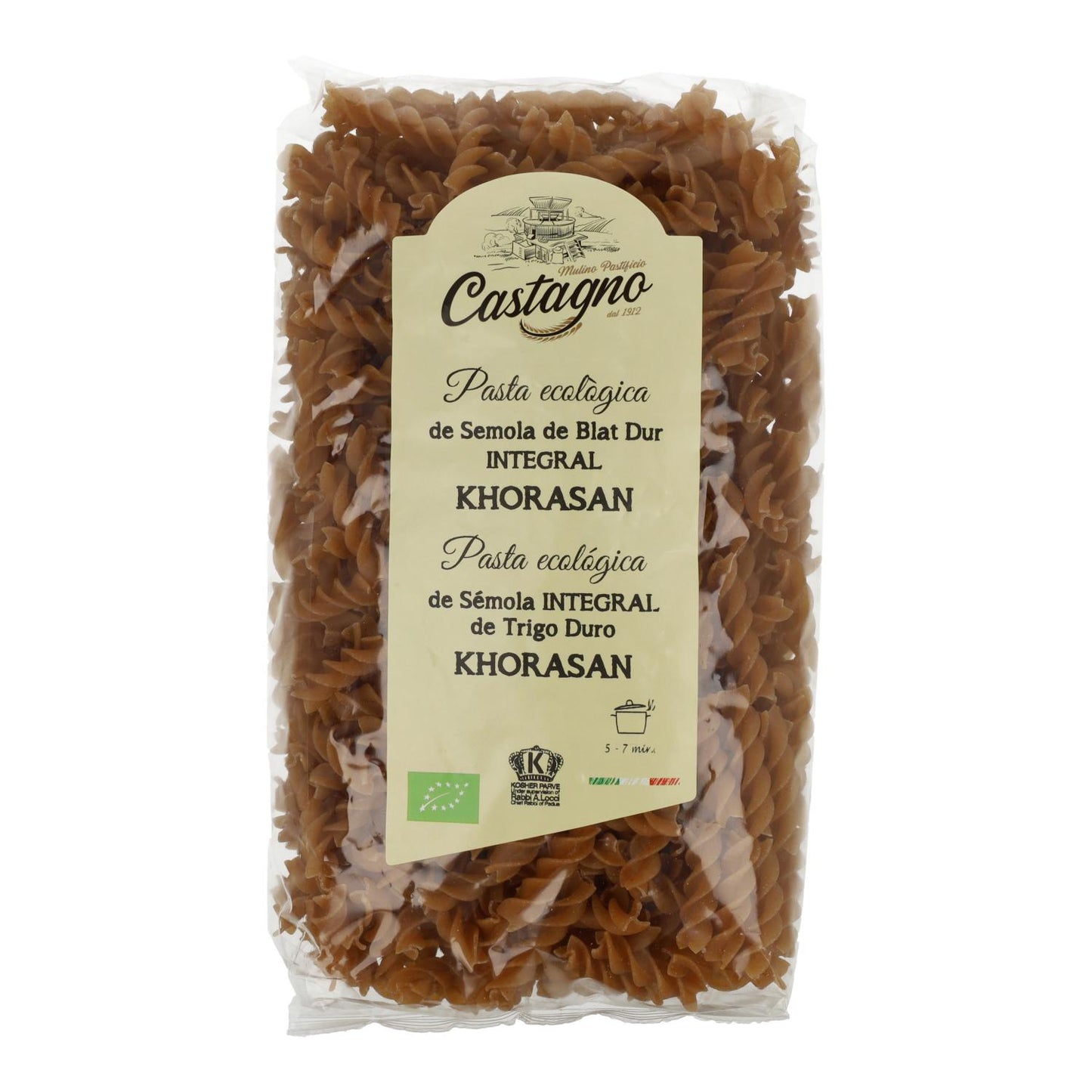 Pâtes spirales de semoule de blé complet biologique Khorasan Castagno 500 g