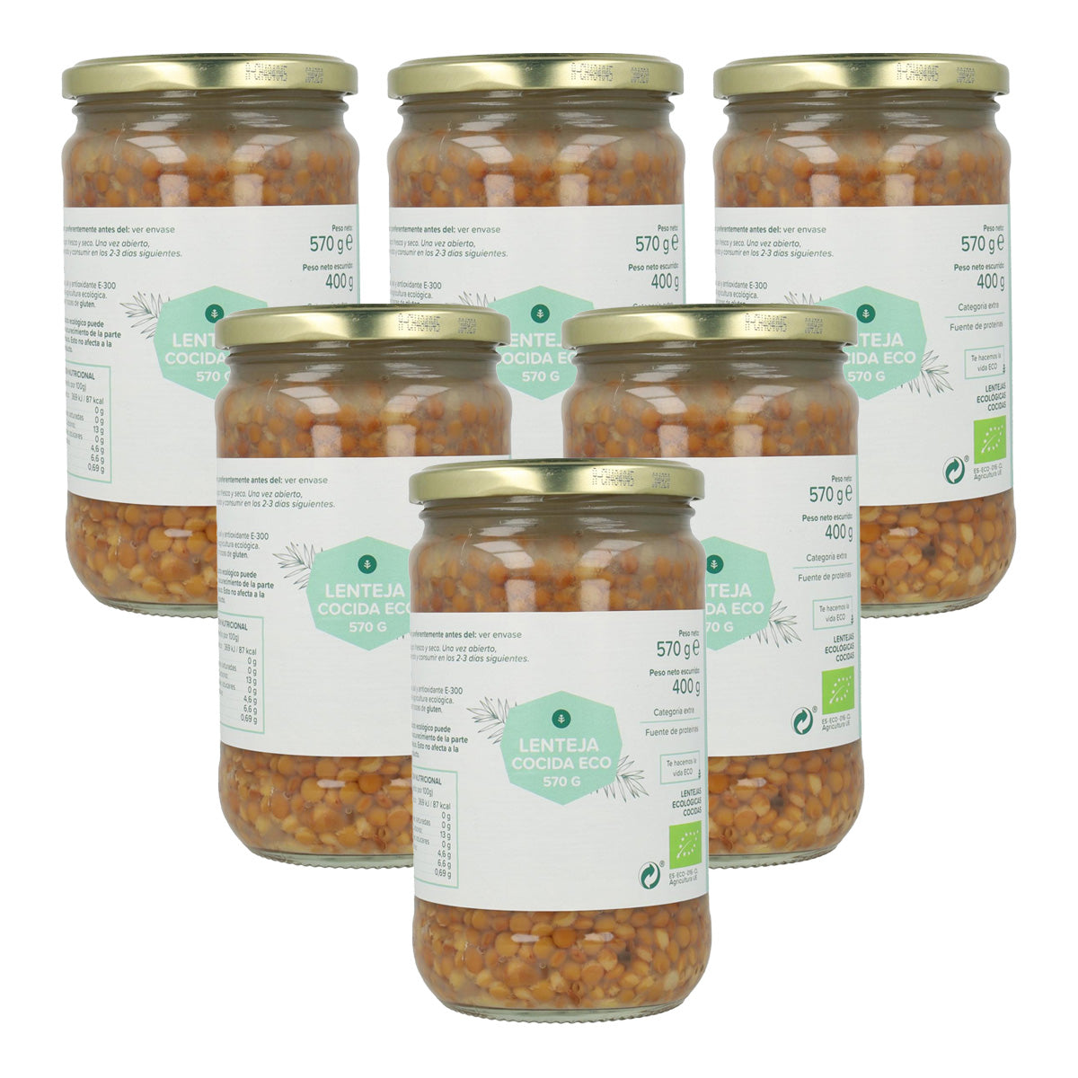 Pakket 6x gekookte linzen ECO Planeta Huerto 570 g