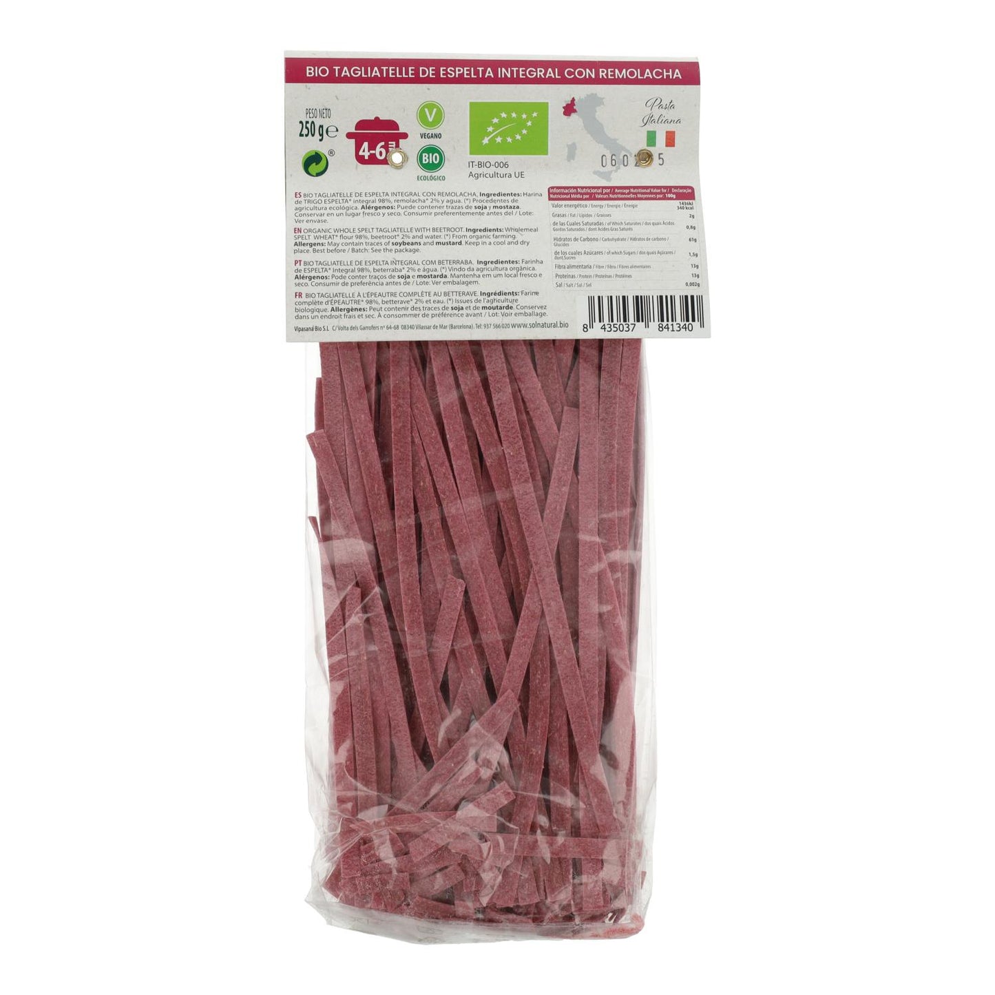 Bio-Vollkorn-Dinkel-Tagliatelle mit Roter Bete Sol Natural 250 g
