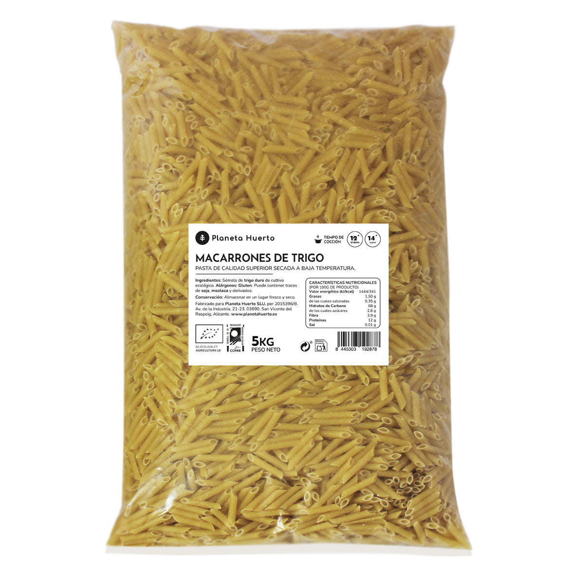 Macarrones de trigo ECO Planeta Huerto 5 Kg