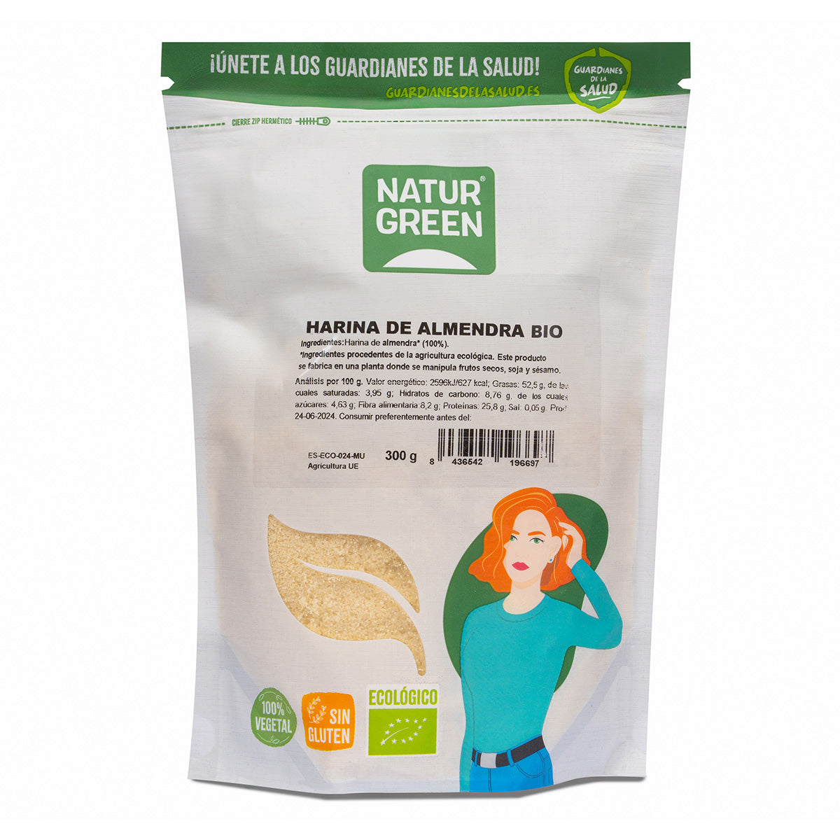 Glutenfri ekologisk mandelmjöl NaturGreen 300 g