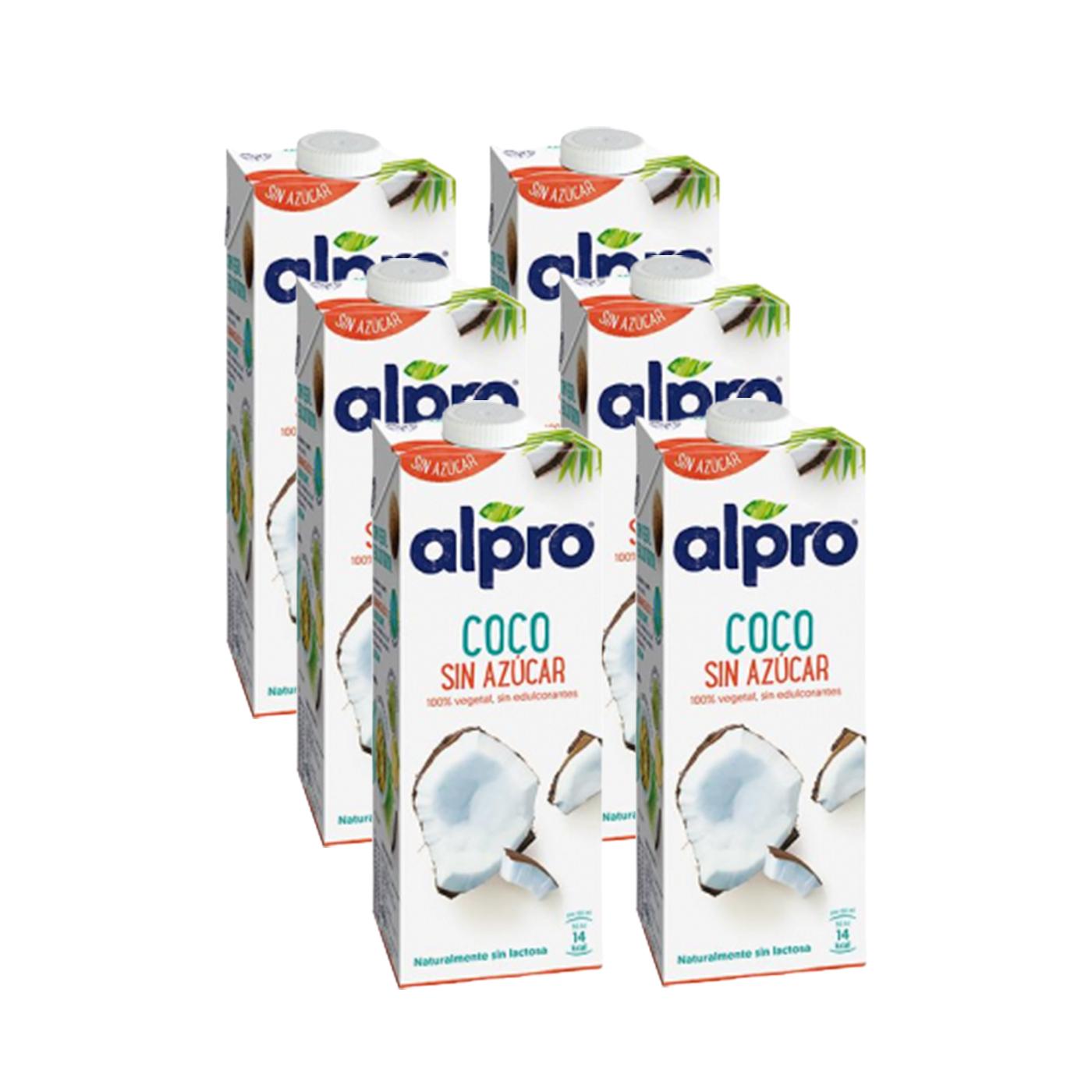 Packung mit 6 Einheiten Alpro zuckerfreies Kokosnussgetränk 1 Liter