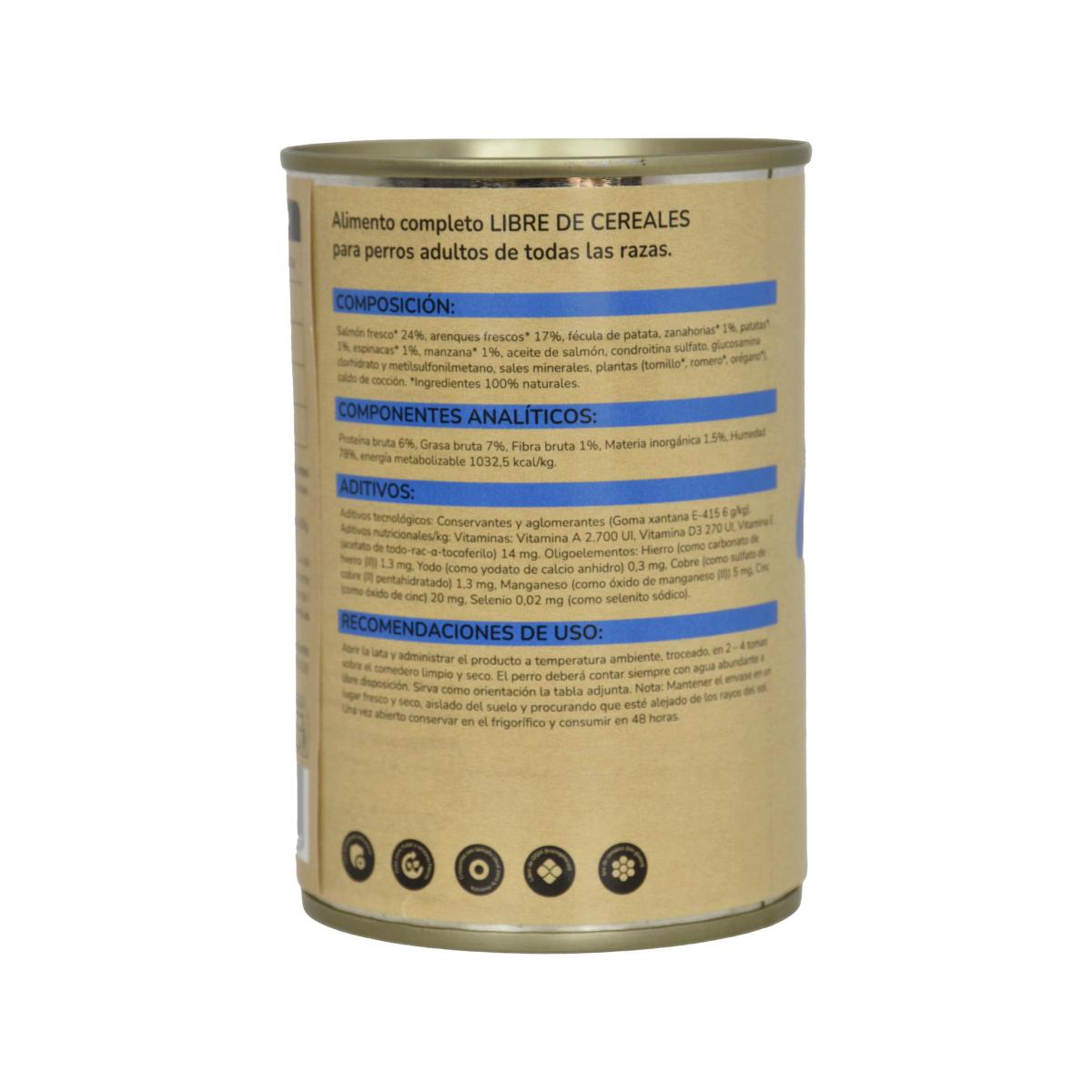 Paquet de 6 x nourriture humide pour chien Superpremium sans céréales Saumon 380 g Planeta Huerto