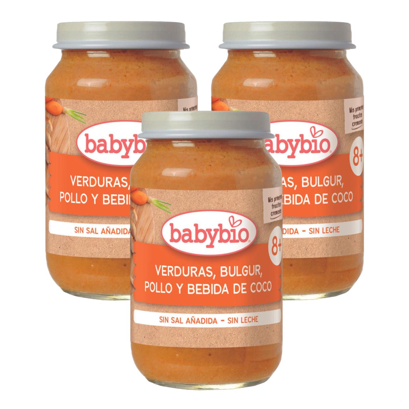 3er-Pack Gemüsestückchen, Bulgur, Huhn und Kokosnussgetränk Babybio 200 g