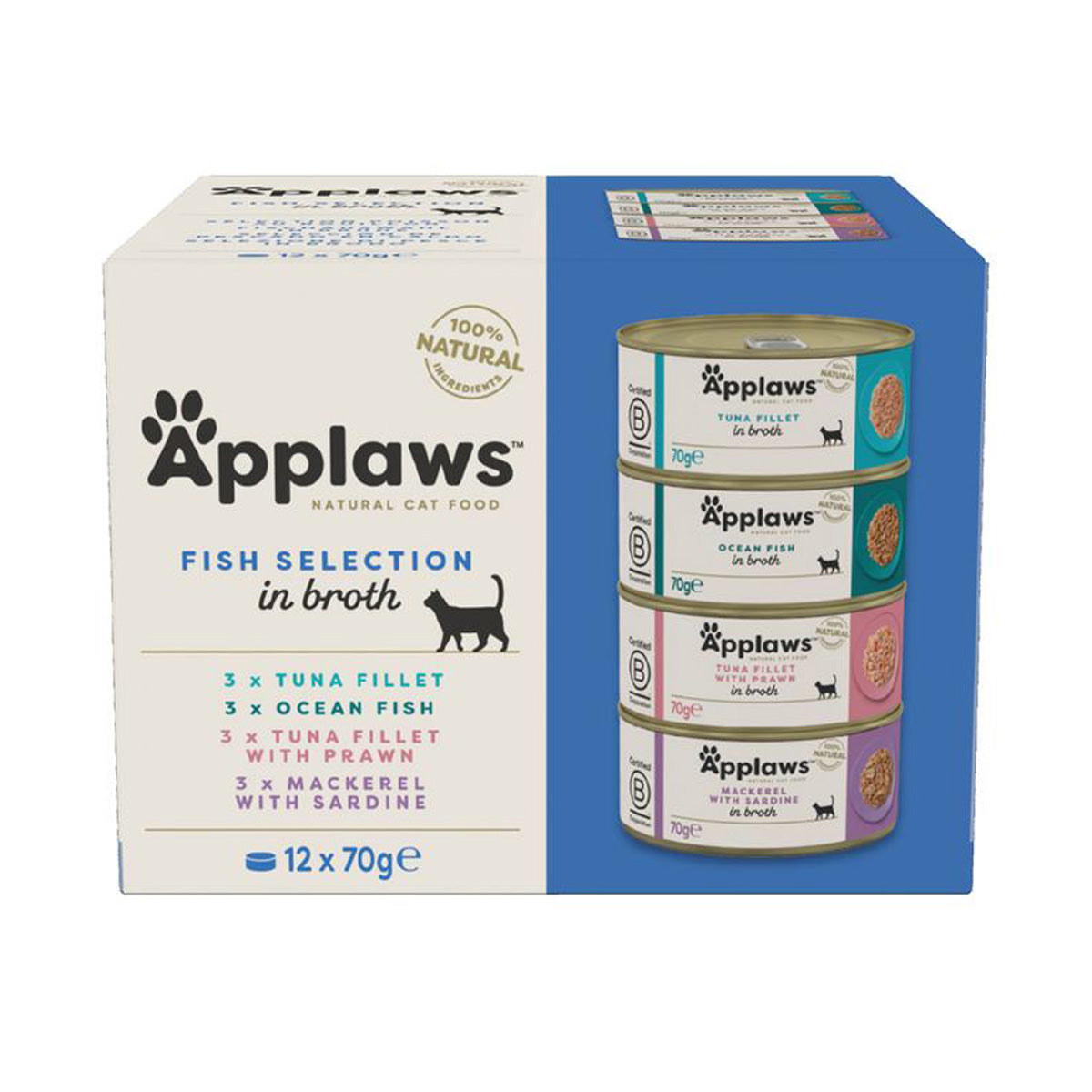 Applaws Cat Lattina Selezione di pesce Multipack 12 x 70 g Cibo umido in brodo per gatti