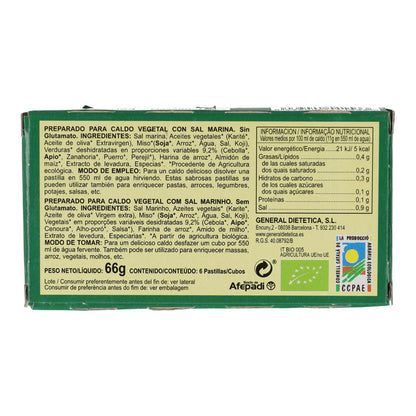 Bouillon de légumes bio au sel marin, 6 cubes x 11 g, Integralia