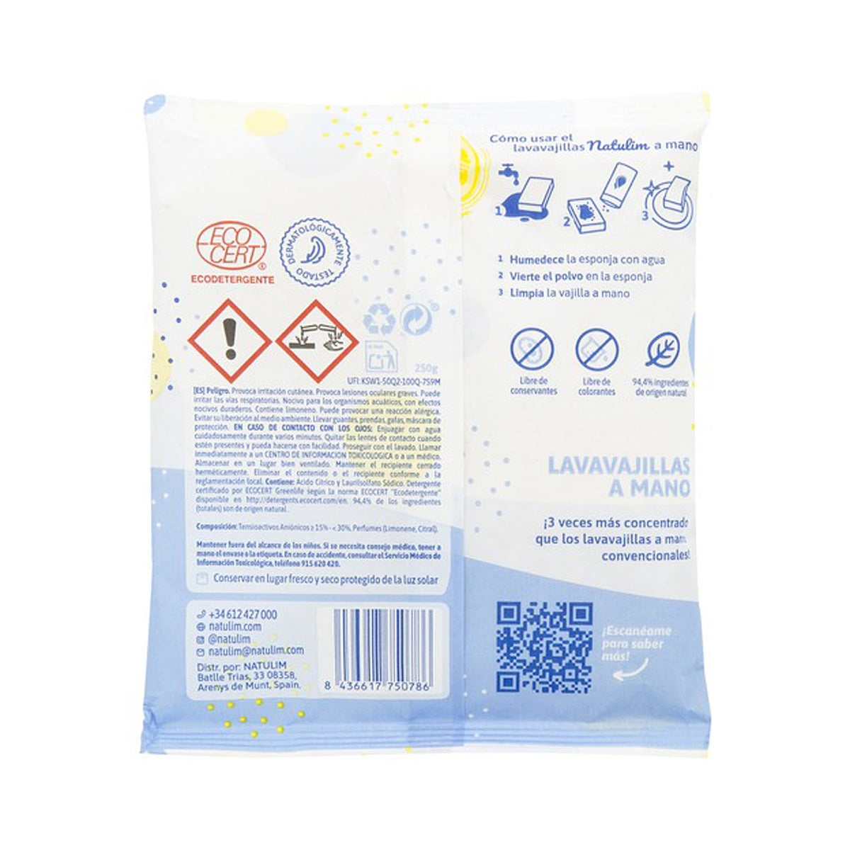 Proszek do ręcznego mycia naczyń cytrynowy Natulim 250 g