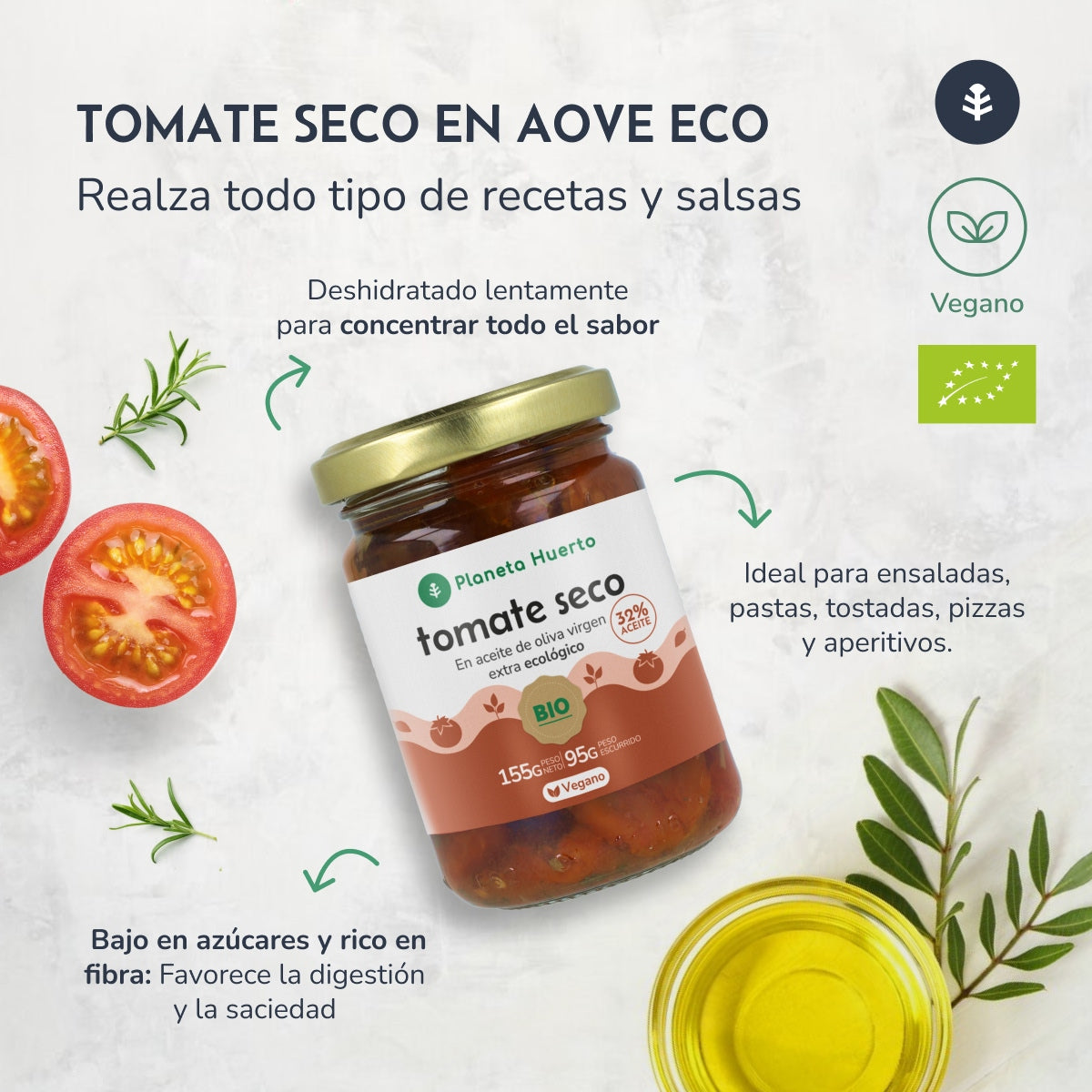 Sonnengetrocknete Tomaten in nativem Olivenöl extra ECO Planeta Huerto 155 g