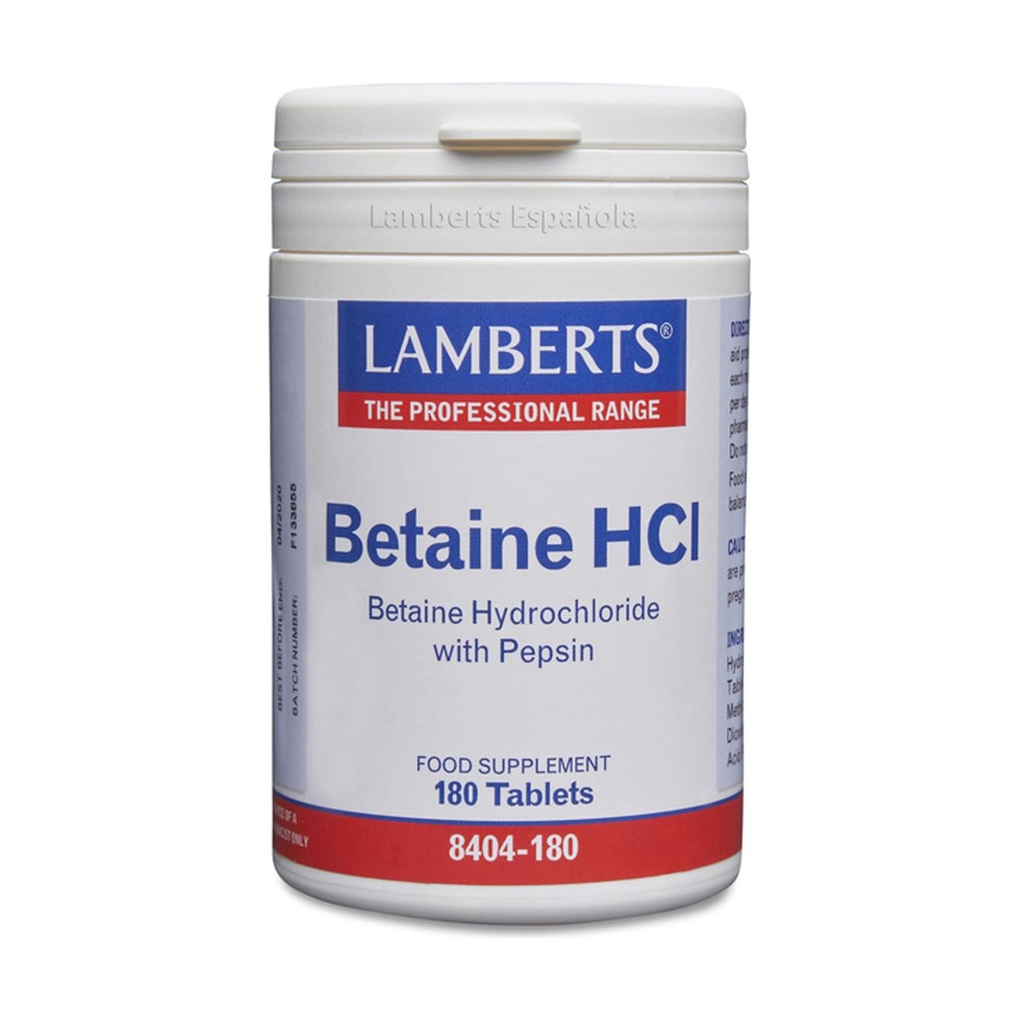 Betaïne HCl 324 mg/Pepsine 5 mg Lamberts, 180 tabletten