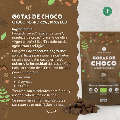 Gouttes de chocolat 85% de cacao ECO Planeta Huerto 200 g