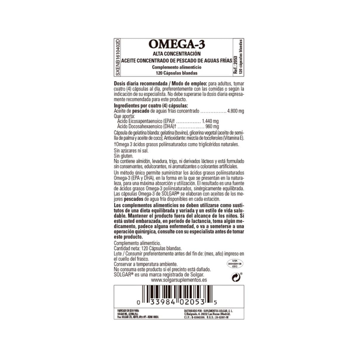 Omega 3 Hochkonzentriert Solgar 120 Kapseln