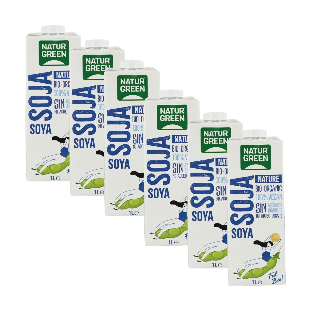 6er-Packung NaturGreen Nature BIO Zuckerfreies Sojagetränk 1L