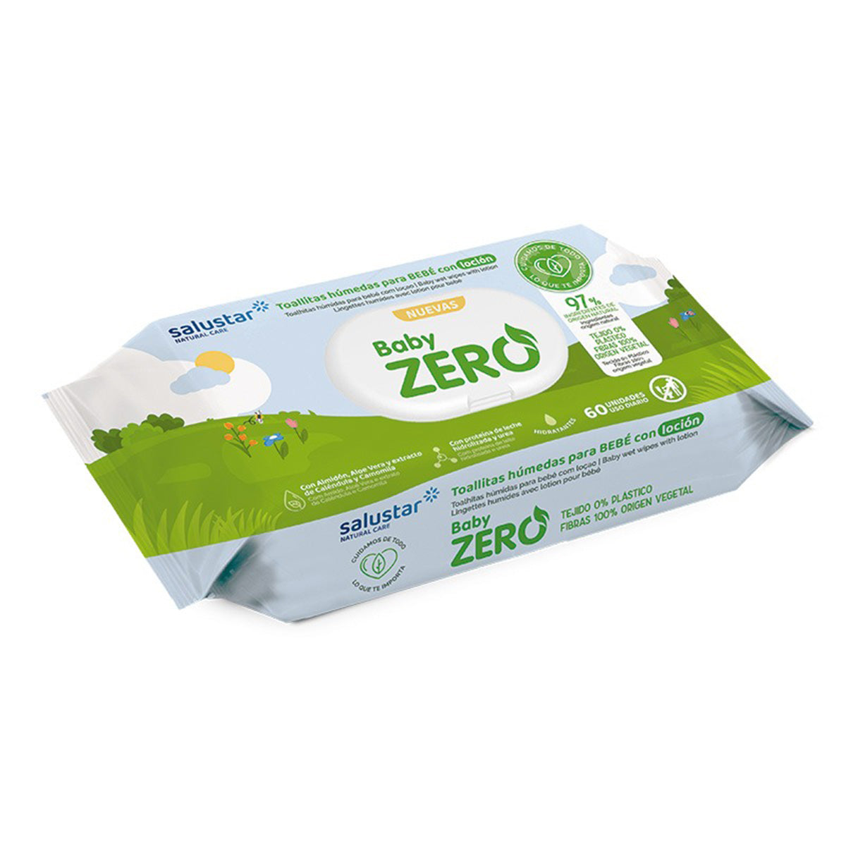Pack 12 x Lingettes biodégradables pour bébés Salustar 60 unités