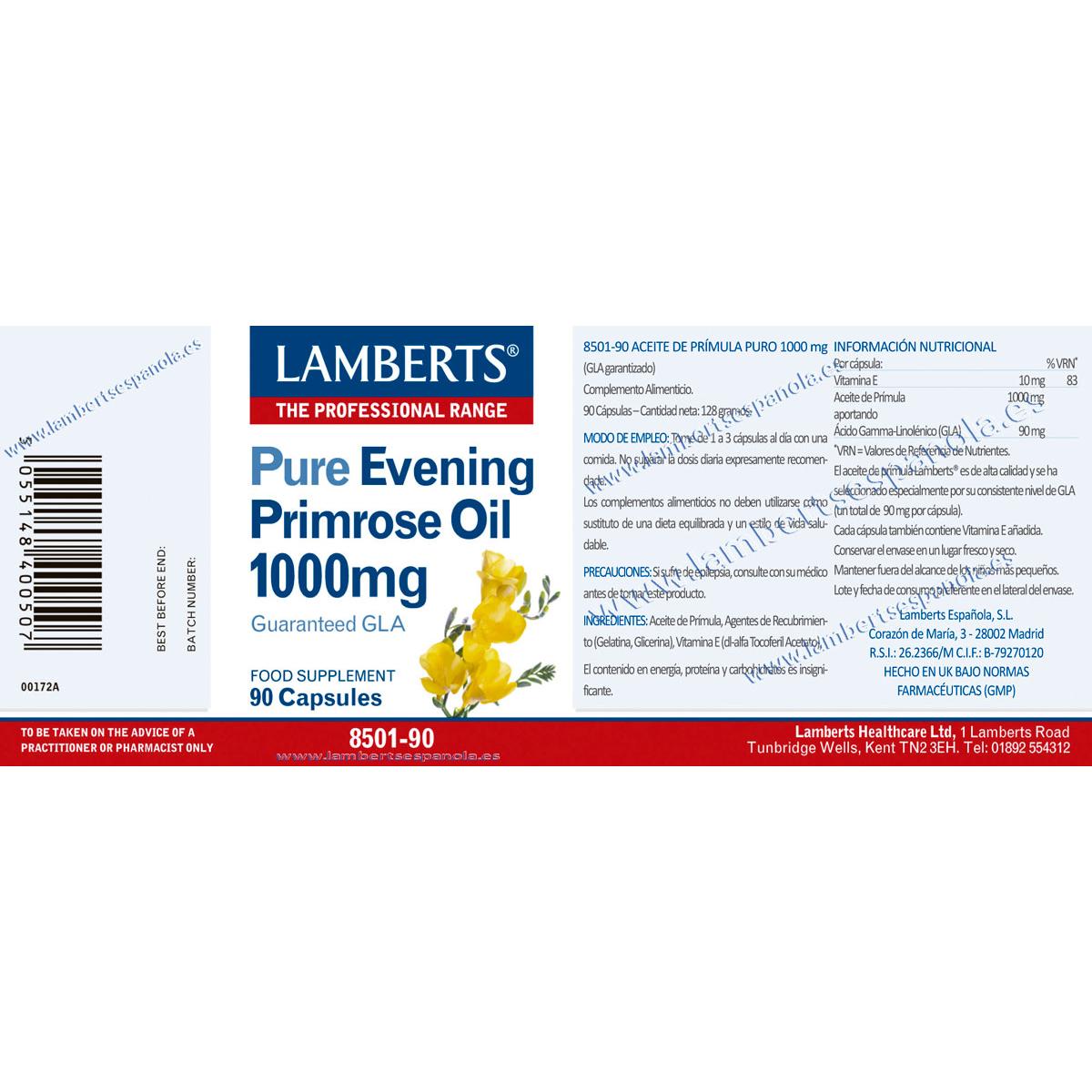 Huile d'onagre Lamberts 90 gélules