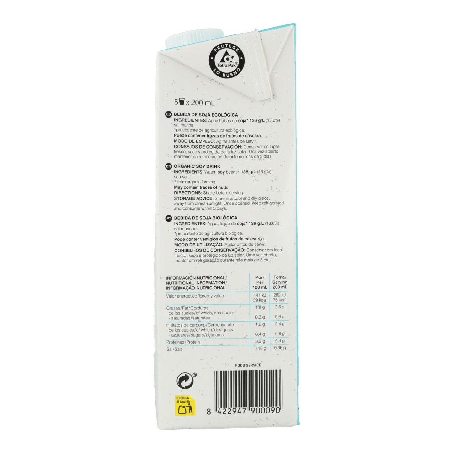 Pack 6 L Boisson au soja ECO Soria Natural 1L