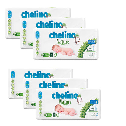 Pack 6 couches T1 1-3 kg Chelino Nature 28 unités