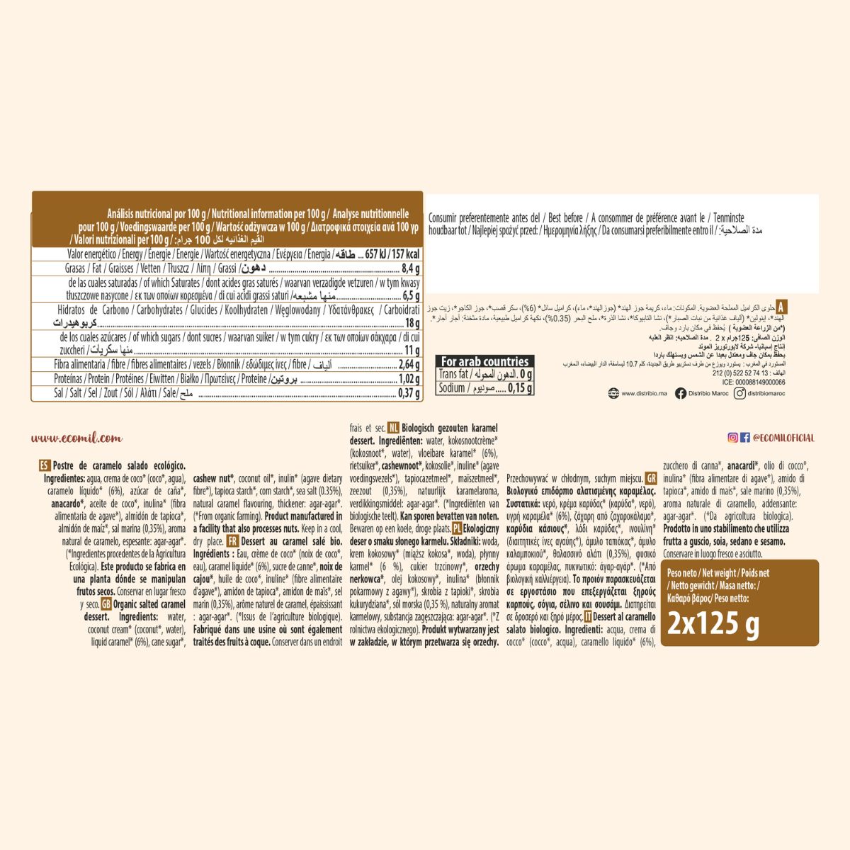 Ecomil Bio-Salzkaramell-Dessert, 2 Packungen à 125 g