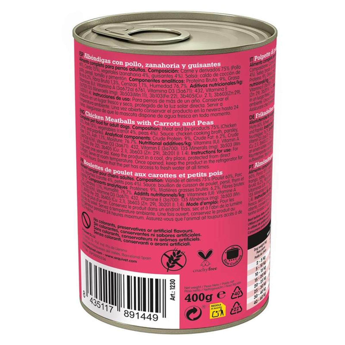 Frische Hühnerfleischbällchen Arquivet 400 g Nassfutter für Hunde mit Huhn, Karotten und Erbsen