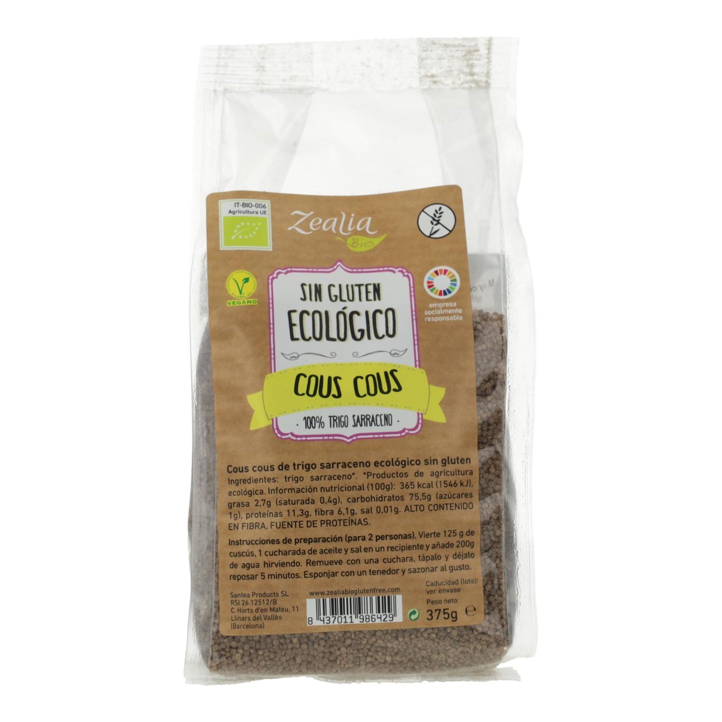 Bio-Couscous aus glutenfreiem Buchweizen von Zealia 375 g