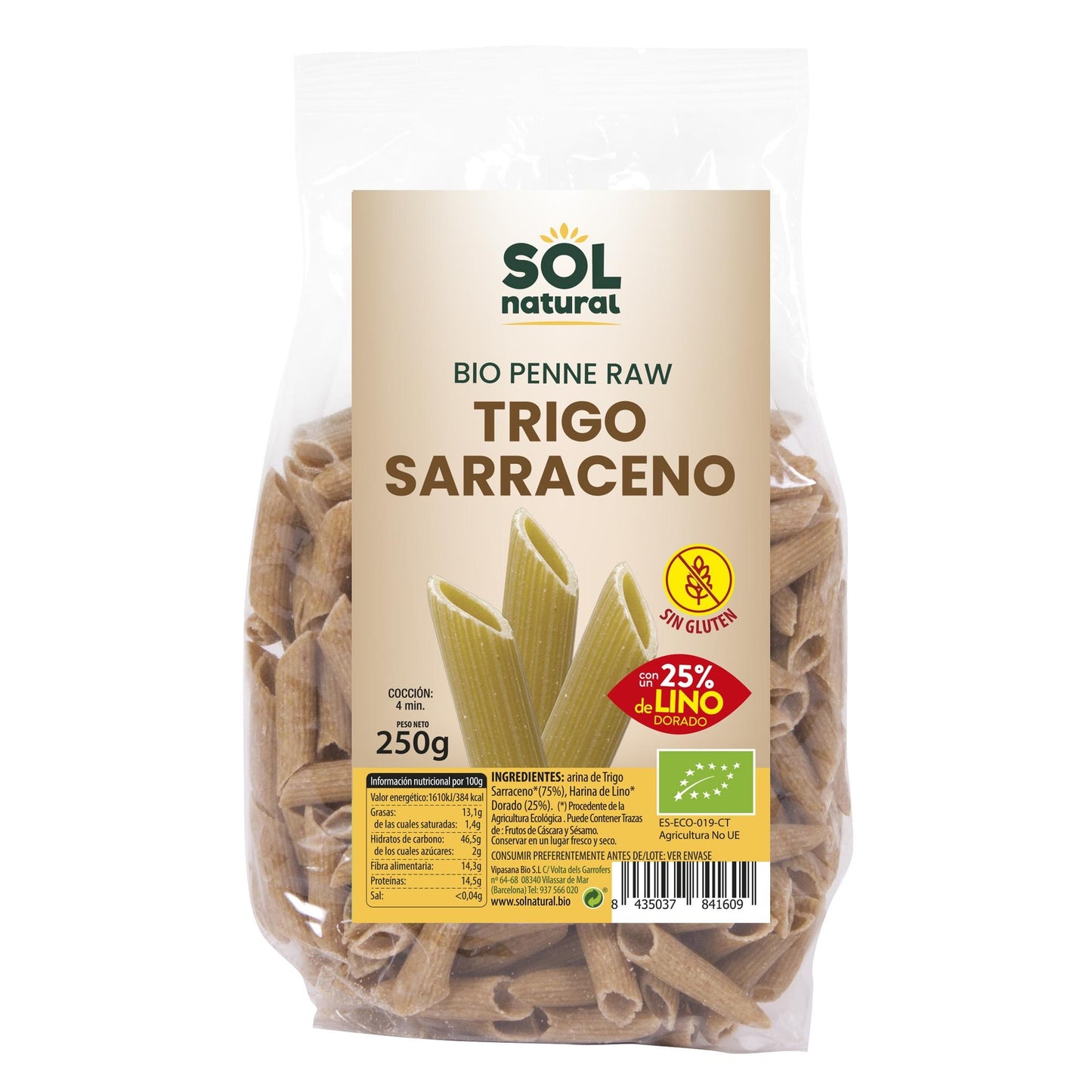Maccheroni di grano saraceno 25% lino BIO senza glutine Sol Natural 250 g