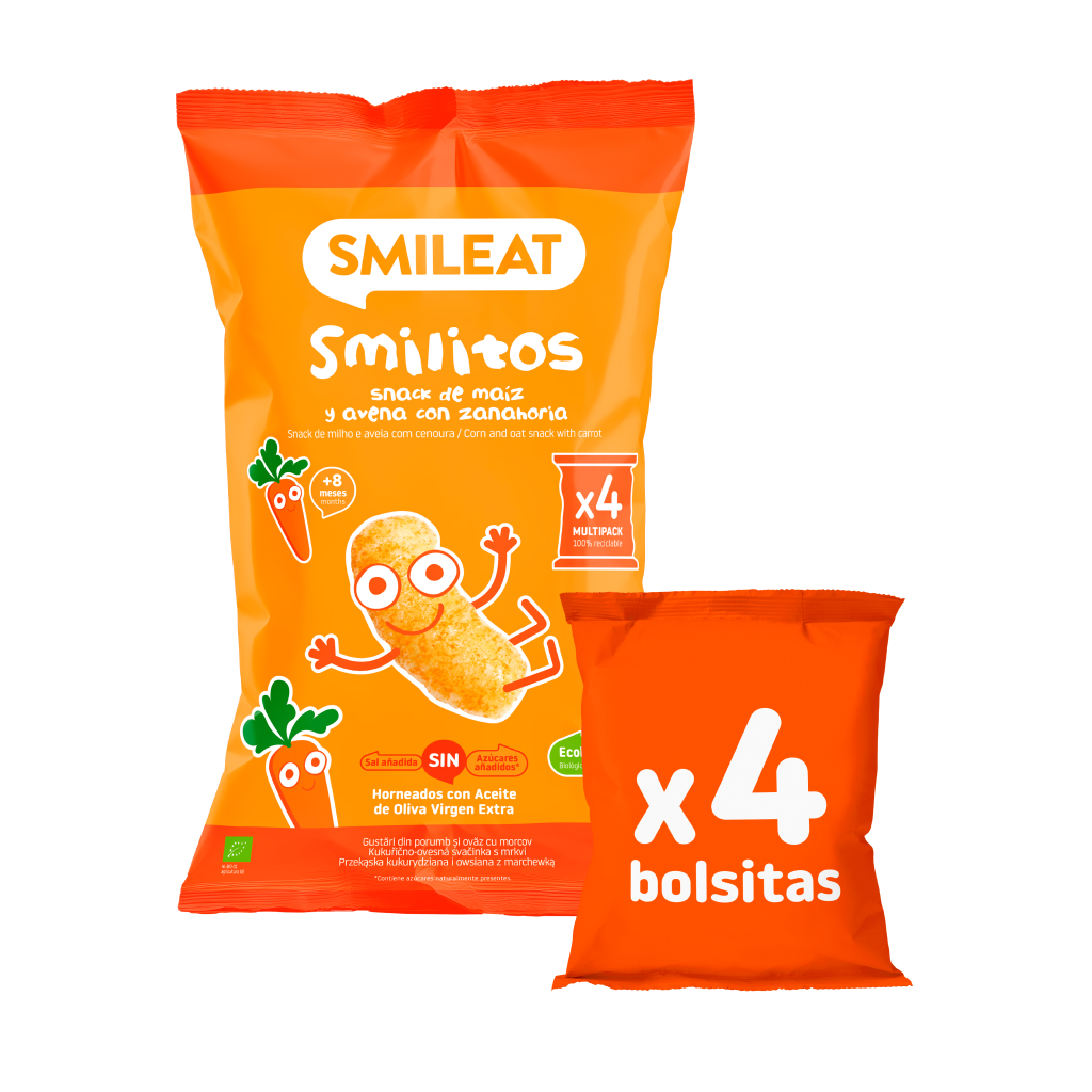 Smilito Corn, Oats and Carrot Multipack ECO Smileat 4 x 12 g sachets.