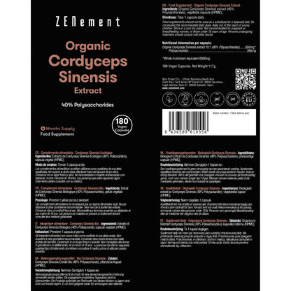 Cordyceps Sinensis ECO-Extrakt 40 % Polysaccharide Zenement, 180 Tabletten Cordyceps Sinensis aus biologischem Anbau