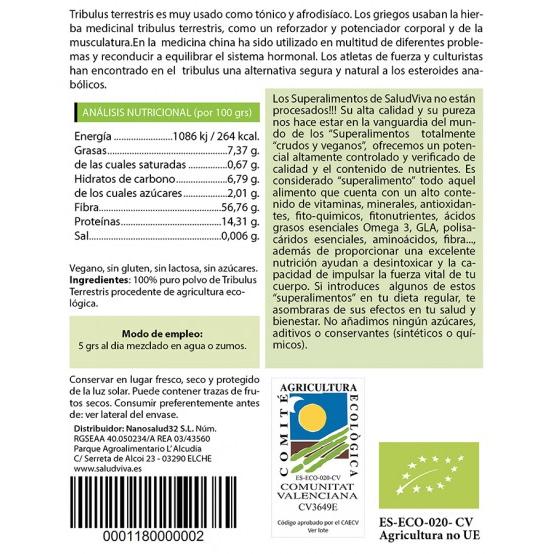 Tribulus Terrestre i pulverform ECO 250 g, Salud Viva