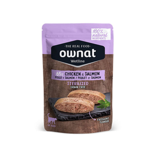 Ownat Wetline Poulet et saumon sans céréales pour chats stérilisés 85 g